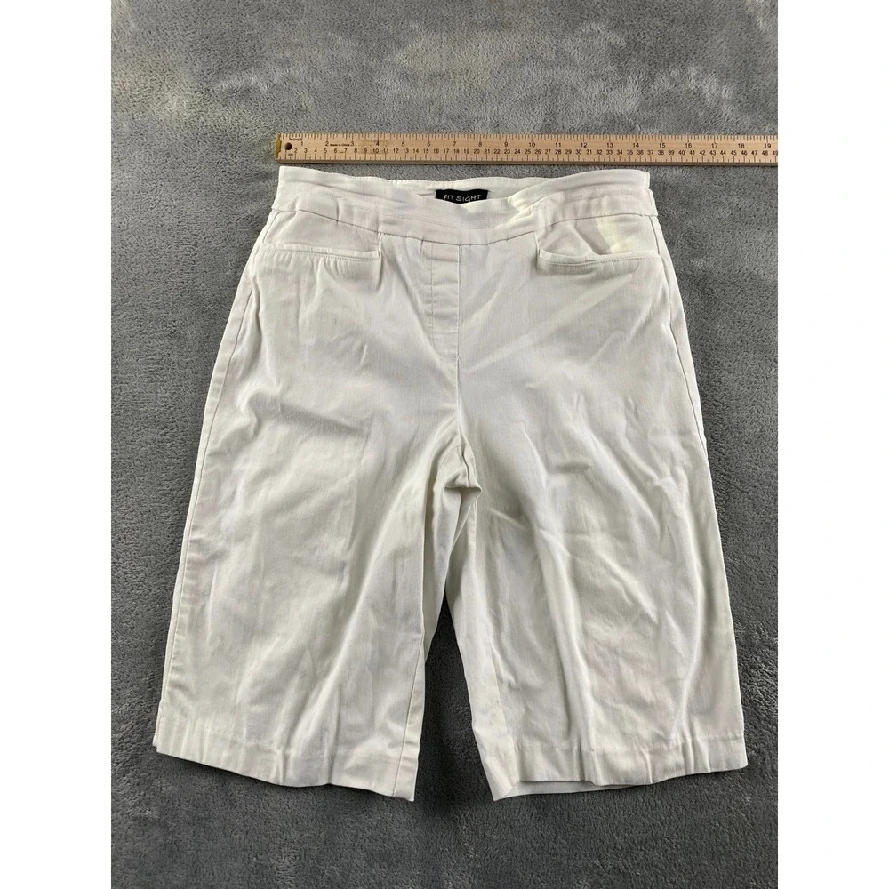 Fit Sight Womens White Pull On Bermuda Shorts Size Medium Stretch Casual Summer